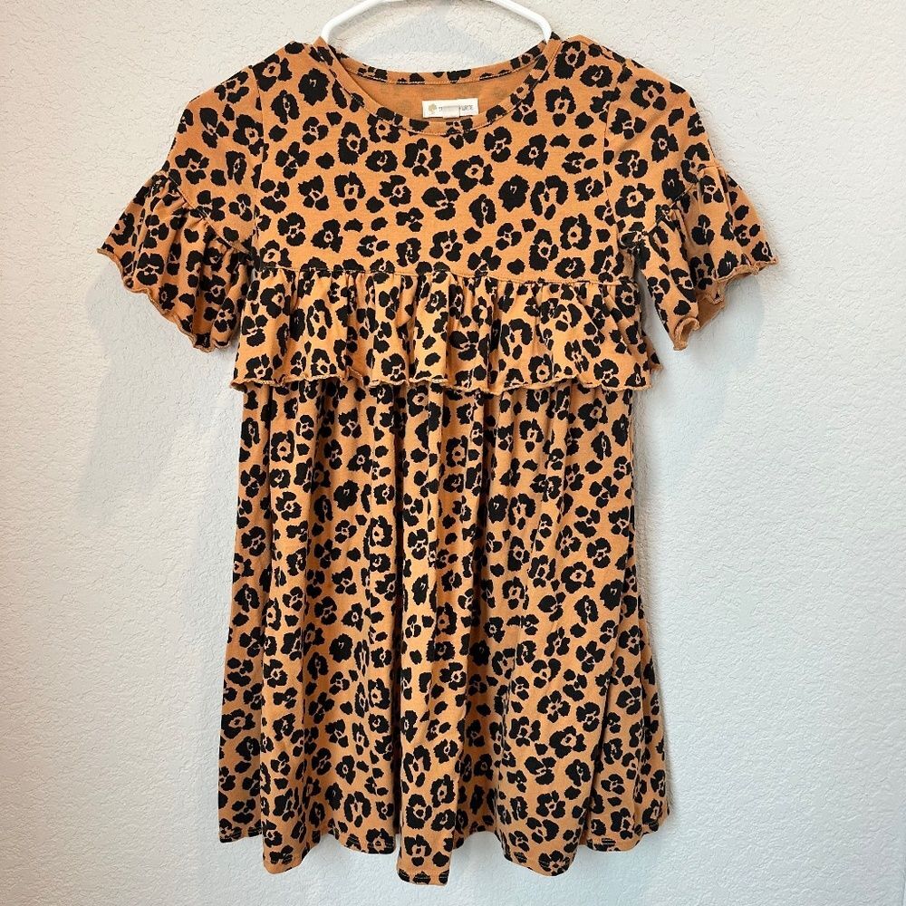 Girl’s Tucker & Tate Brown Black Animal Print Ruffle Dress - Size 8 - EUC